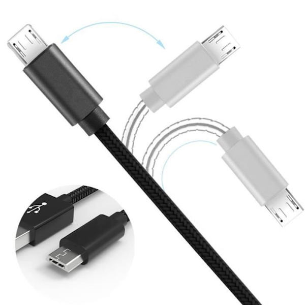 Micro USB-kabel, 2-pack, 2M - svart nylon