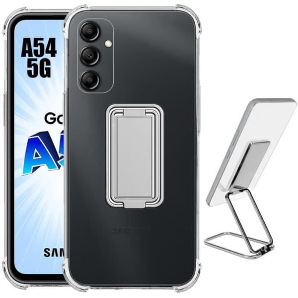 Skyddsfodral - BOOLING - för Samsung Galaxy A54 5G - Stötsäkert - Repfria - Fällbart stativ transparent-silver