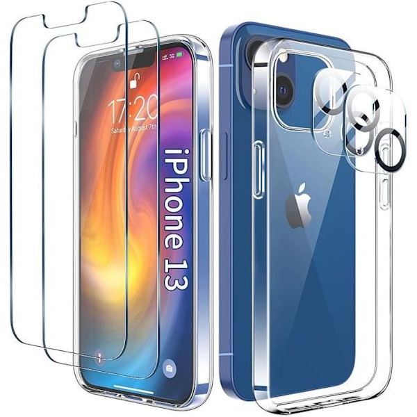 TPU silikonfodral för iPhone 13 mini (5,4") + 2 skärmhärdade glasögon och 2 bakre kameraskydd