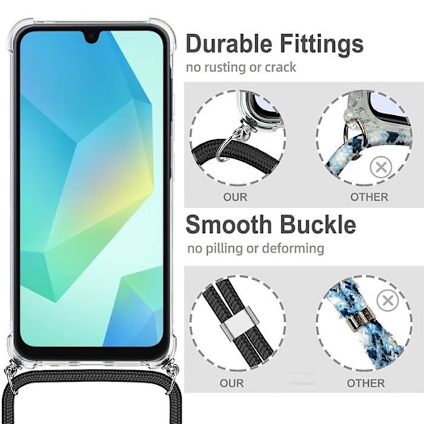 Coque för Samsung Galaxy A16 5G/4G - Förstärkta hörn med svart axelrem - BOOLING Transparent