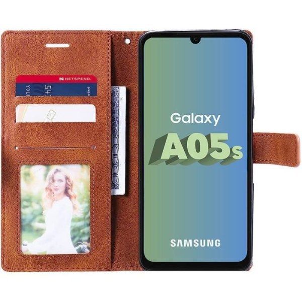 Skyddsfodral för Samsung Galaxy A05s - BOOLING - Brun - Halvstyv - Syntetläder - Lock kastanj