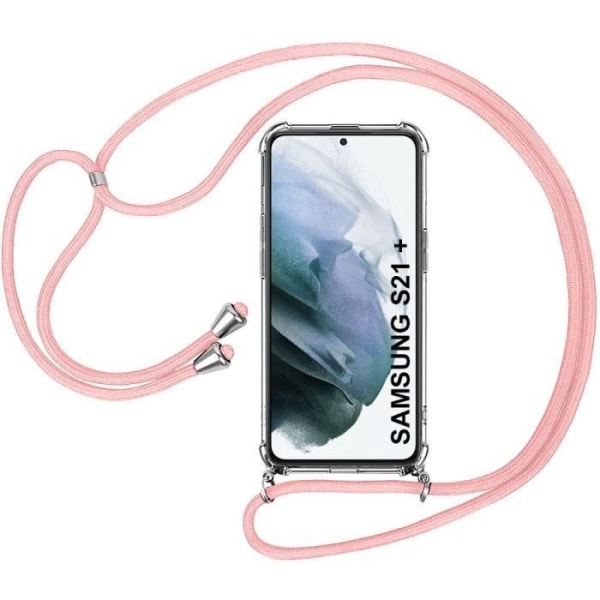 Halsbandsfodral för Samsung S21 Plus (6,7") TPU-skydd Förstärkta hörn mot repor med halsband Rosa Transparent-rosa