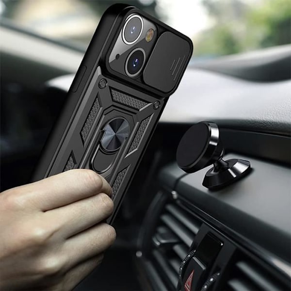 iPhone 14 Plus Fodral Svart Stötsäker Förstärkt Ring Back Army Style