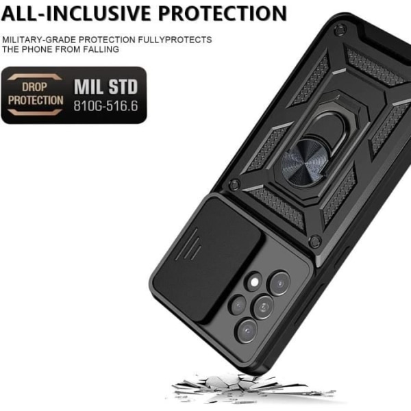 Fodral för Samsung A53 5G (6,5 tum) Svart Anti-Scratch Förstärkt Kant Army Style Kameraskydd Hårt Styvt Svart