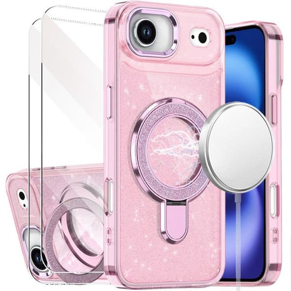 Skyddsskal - BOOLING - för iPhone Air - med Glittrande Magnetcirkel - Rosé - 2 Glas Rosa
