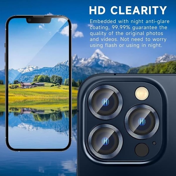 Härdat Glas - iPhone 15 Pro - 15 Pro Max - Repellerande Skydd - Marinblå Kant - Stötsäker Transparent, Marinblå