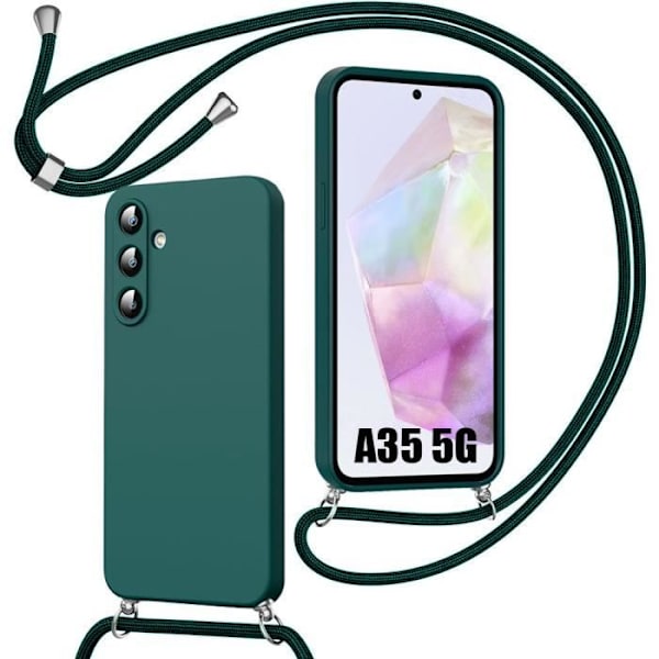Crossbody-fodral för Samsung Galaxy A35 5G, skydd med justerbar axelrem, stötsäkert skydd, midnattsgrön