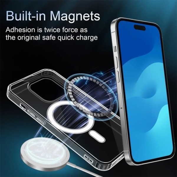 Cover til iPhone 15 Pro Max med magnetisk cirkel + 2 hærdede briller og 2 bagkamerabeskyttelse Transparent