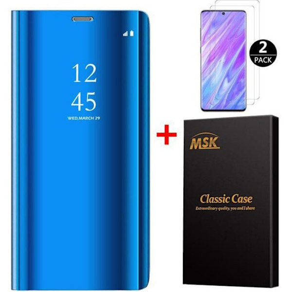 Fodral - Samsung - Galaxy S20 Plus - Spegel - Stativfunktion - Härdat glasskydd Blå