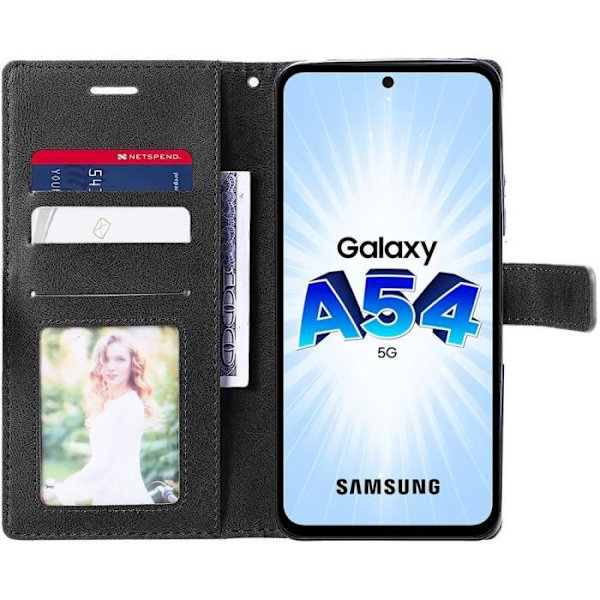 BOOLING Plånboksfodral för Samsung A54 5G i svartbrunt syntetiskt läder med 2 härdade glasögon kastanj
