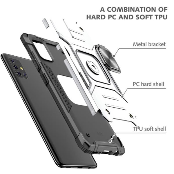 Fodral för Samsung Galaxy A51 Ringfäste Dubbellagers förstärkt försvar Stötsäkert pansarfodral Silver