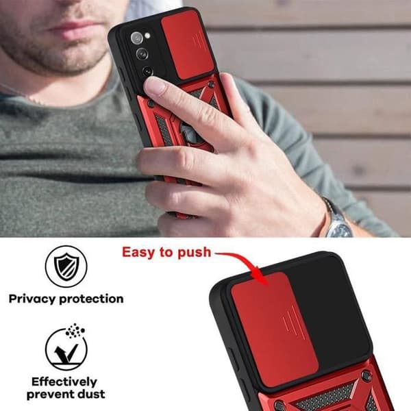 Skyddshölje - PROSHOP - för Samsung A02S - Styv - Matt - Ringstöd Röd