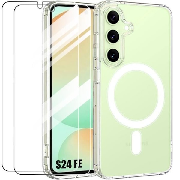 Fodral för Samsung Galaxy S24 FE (ej för S24) med magnetisk cirkel + 2 skyddande härdade glasögon