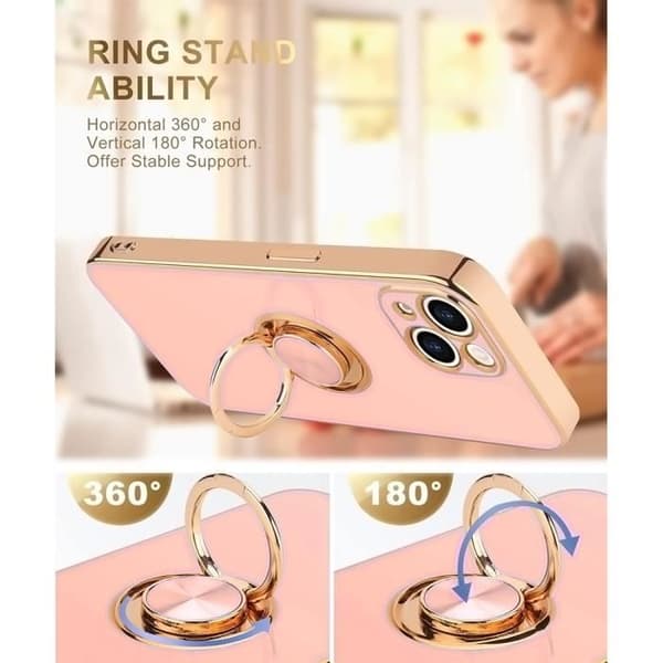 Skyddsskal - BOOLING - för iPhone 15 - Rosa - Flexibelt - Justerbart stativ Rosa