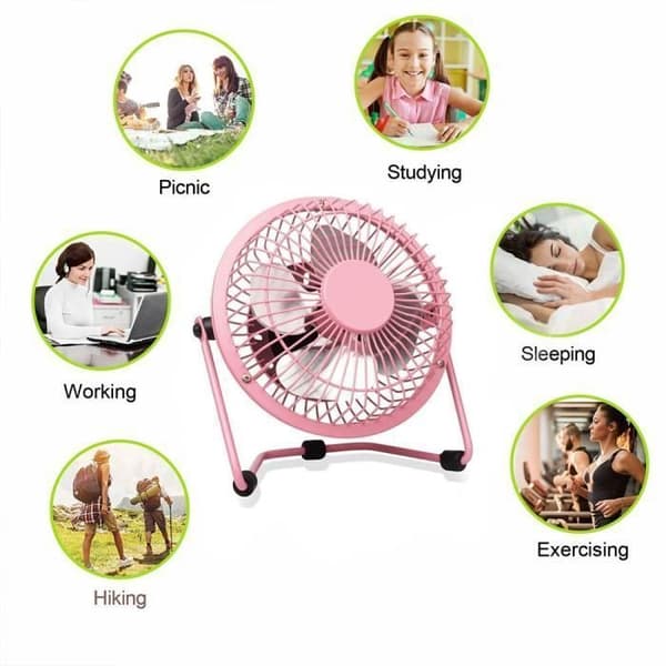 Mini Fläkt - E.F.Connection - Rosa - Tyst - 360° Lutad - USB-A Ros