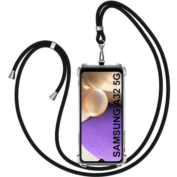 Skyddsskal - PROSHOP - Samsung Galaxy A32 5G - Flexibelt - Stötabsorberande - Svart axelrem Transparent-svart
