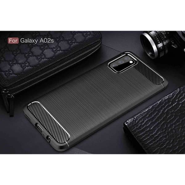 Coque - BOOLING - för Samsung A02S - Kolfiber Effekt - Silikon TPU - Stötdämpande Svart Svart