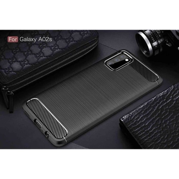 Taske til Samsung A02S (6,5") Carbon Effect Elegant Anti-Shock Black Svart