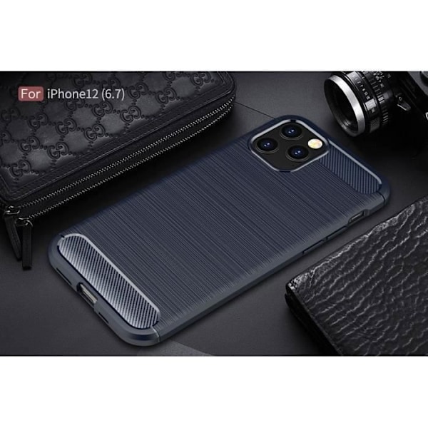 Skyddsfodral till iPhone 12 Pro Max - PROSHOP - Mjuk - Kolfiber - Koleffekt - Marinblå BM