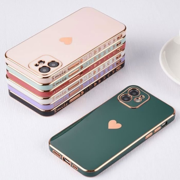 Beskyttelsescover til iPhone 12 Pro - PROSHOP - Natgrøn - Blød TPU - Cute Love mønster Midnattsgrönt