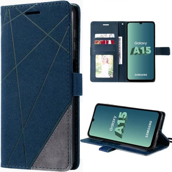 Coque - BOOLING - för Samsung Galaxy A15 - Stöttålig - Kortficka - Justerbar ställning marinblå