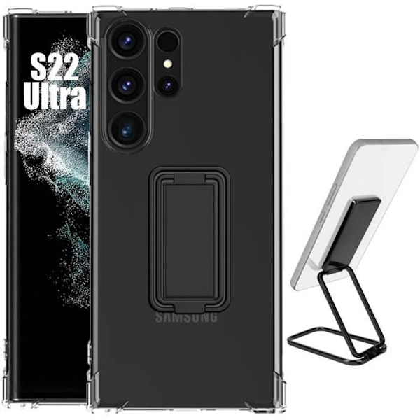 Silikonfodral till Samsung Galaxy S22 Ultra - Transparent Stötsäker med justerbart stativ Svart