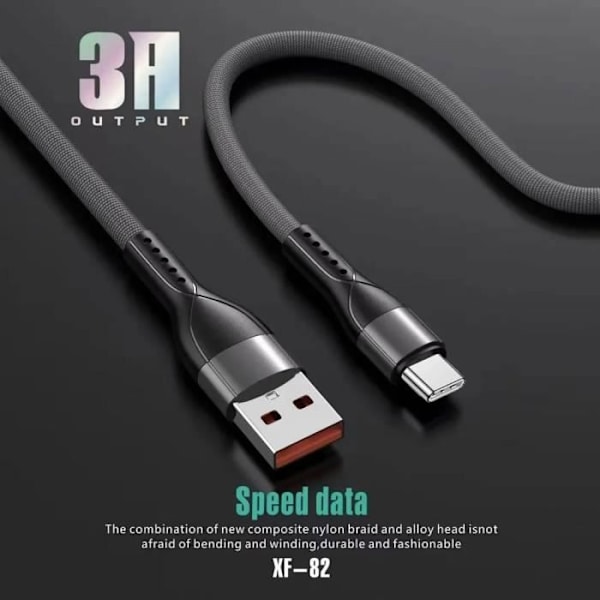 USB-C snabbladdningskabel 3A - BOOLING - Xiaomi Redmi Note 13 Pro - Nylon Slim 1M Grå Grå