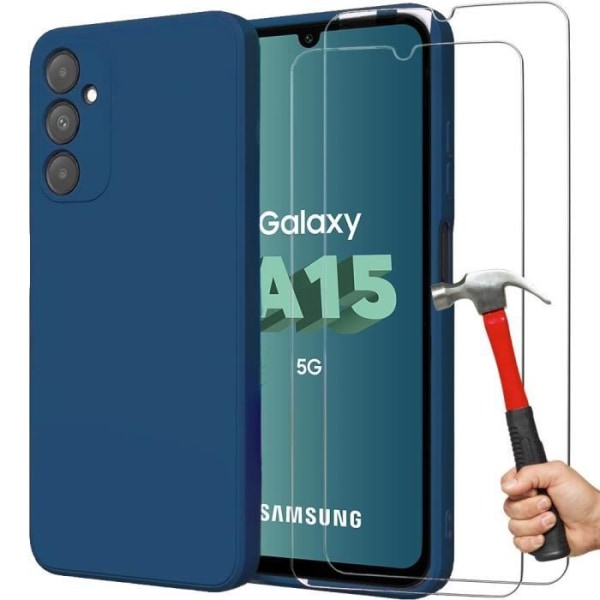 Silikonfodral för Samsung Galaxy A15 5G-4G - Ultratunt repskydd Marinblå + 2 härdade glasögon