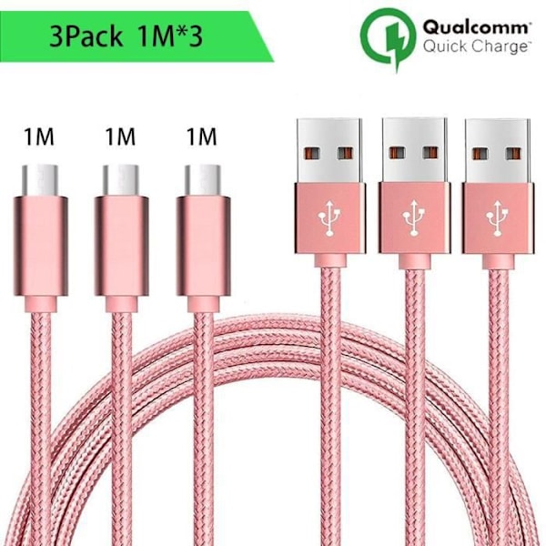 Micro USB-kabel - Ej specificerad - Pack med 3 - 1M - Nylon - Kompatibel med Android