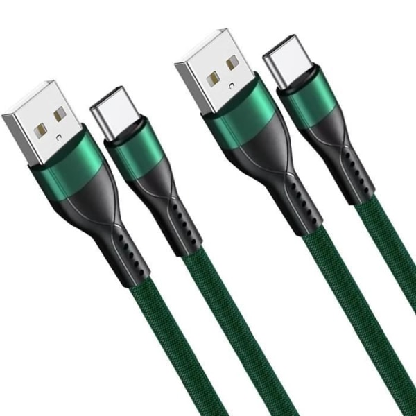 Paket med 2 snabb 3A USB-C-kabel för Xiaomi Redmi 13C, Redmi Note 13 4G-5G, Note 13 Pro Plus 5G - 1 meter grön fin nylonflätad
