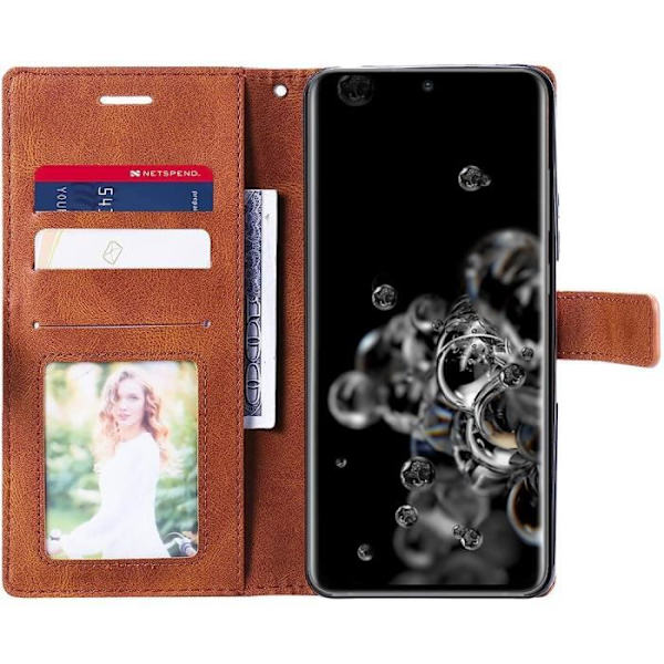 Set med 2 härdade glasögon + fodral för Samsung S20 Ultra Integral brunt syntetiskt läder
