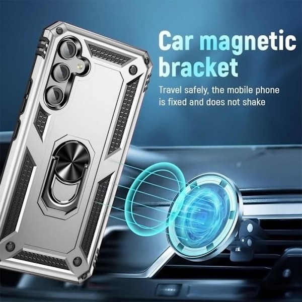 Skyddande skal - BOOLING - Samsung Galaxy A15/A15 5G - Silver - 360° roterande ställ - 2 härdade glas. Silver