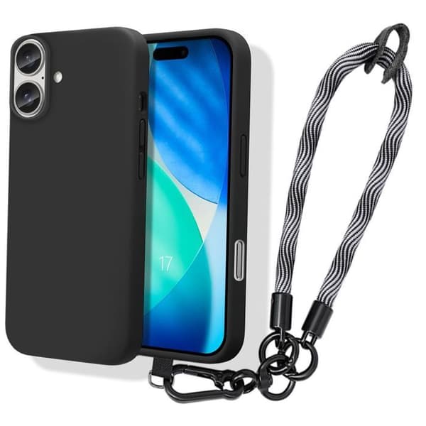 Fodral - BOOLING - för iPhone 17 - Svart Stötsäker Silikon med Avtagbar Grå Rem Mörkgrå