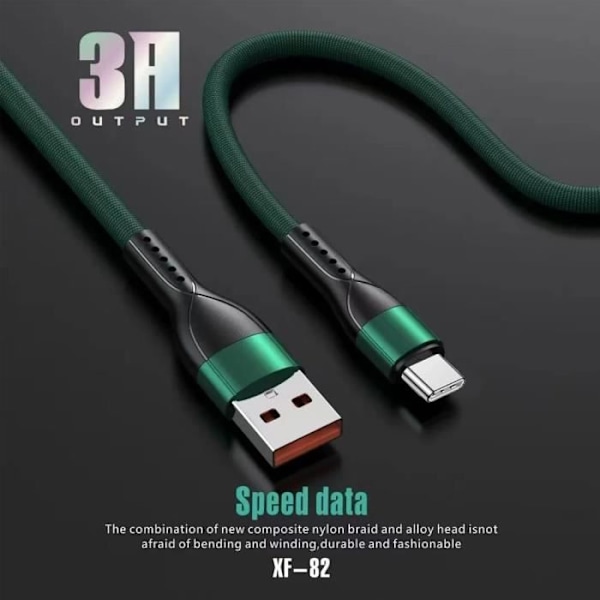 Snabb USB-C-kabel för Samsung Galaxy A16 A15 A05s A25 A35 A55 S25 S24 FE S24 Ultra - 1M Grön Nylontvinnad Grön
