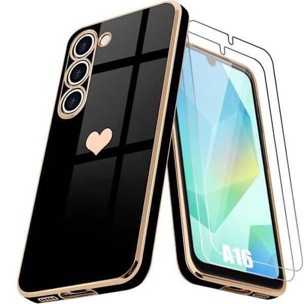 Coque + Härdat Glas - Samsung - Galaxy A16 4G-5G - Silikon - Stötsäker - Svart/Guld Svart guld
