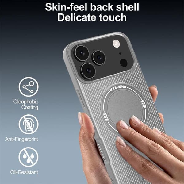 Mobilskal - BOOLING - iPhone 17 Pro - Kolfiber - Inbyggt Stöd - Stötsäker Grå