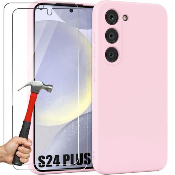 Silikonfodral för Samsung Galaxy S24 Plus (S24+) Ljusrosa Stötsäker Ultra Slim + 2 härdade glasögon