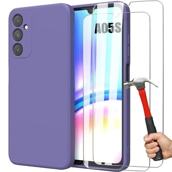 Fodral + 2 härdade glasögon för Samsung Galaxy A05s (ej för A05) Ultratunt skydd Stötsäkert anti-skrapa - mörklila