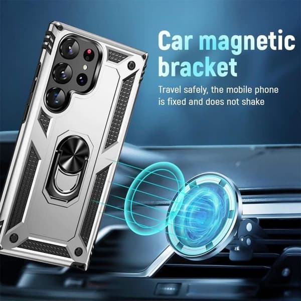 Coque - Booling - för Samsung Galaxy S24 Ultra - Silver - Stötsäker skydd - Stödring + 2 glas Silver