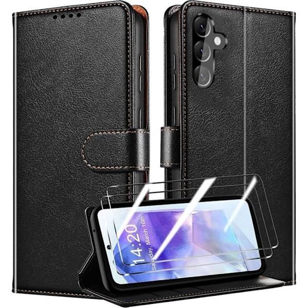 Skyddande skal - Samsung - Galaxy A55 5G - PU-läder - Stötbeständig - Kortfack Svart
