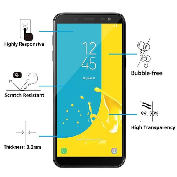 VCOMP - Paket med 2 färgade skärmskyddsfilmer i härdat glas - SVART - För Samsung Galaxy J6 (2018) - On6 (2018) 5,6"