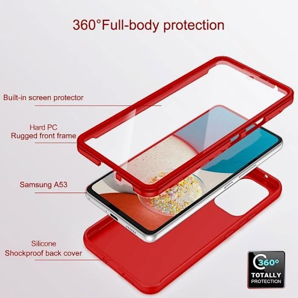 360 Fodral för Samsung A53 5G Röd - BOOLING - Hybrid Anti-Scratch Fullt skydd Röd