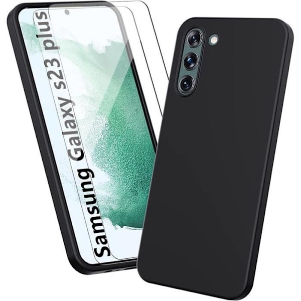 Skyddsfodral - BOOLING - Samsung Galaxy S23 Plus - Stötsäker - Mjuk - Svart med 2 Härdat Glas Svart