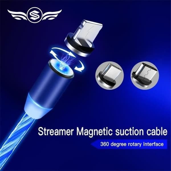 Glöd LED-belysning Snabbladdning Magnetisk USB Typ C-kabel Magnetkabel USB-mikroladdarkabel för Huawei iPhone