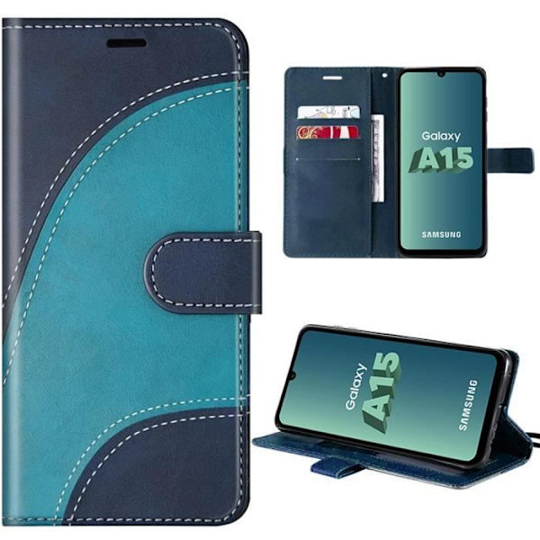 Skyddande fodral - BOOLING - Samsung Galaxy A15 5G - Våg-mönster - Blå - PU-läder Blå
