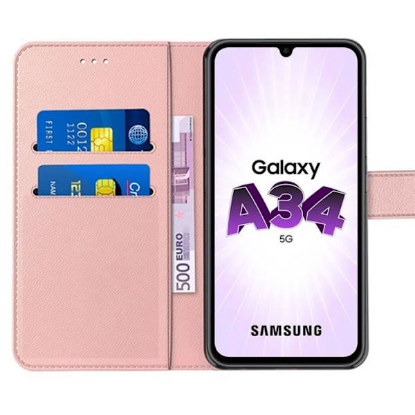 Inbyggt fodral för Samsung Galaxy A34 5G Protective PU Läder Rosa