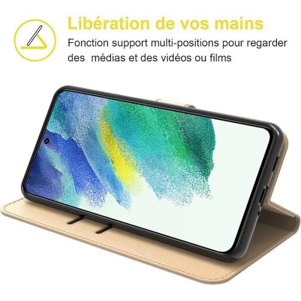 Skyddande Hölje för Samsung S22 Ultra - PROSHOP - Läderlook - Paket med 2 Härdade Glas - Guldplånbok gyllene