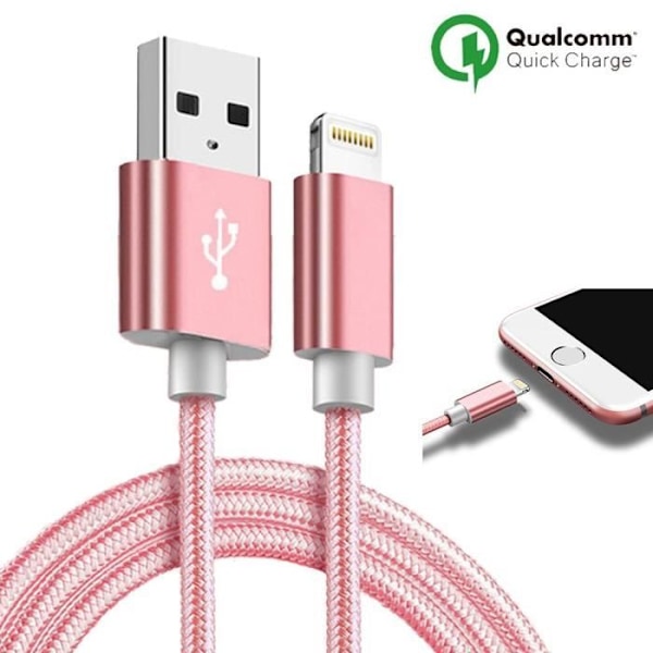 Mobiltelefonskabel - Kompatibel med iPhone - Nylon - 1m - Färg Rosa - USB