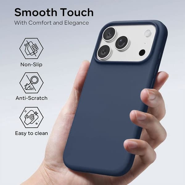 Silikonskal - BOOLING - för iPhone 17 Pro - Repåtrande Stötsäker - 2 Härdade Glas - Mörkblå marinblå