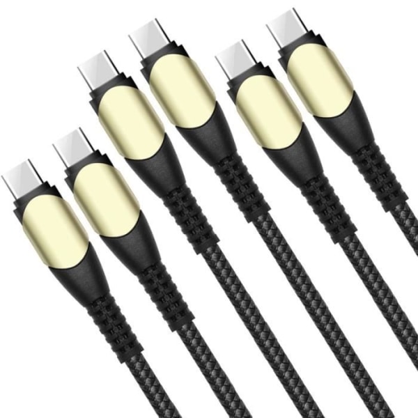 3x 60W snabb USB-C till USB-C-kabel för Samsung Galaxy M52 5G M13 4G M23 5G M32 M33 - Svart flätad nylon 1M
